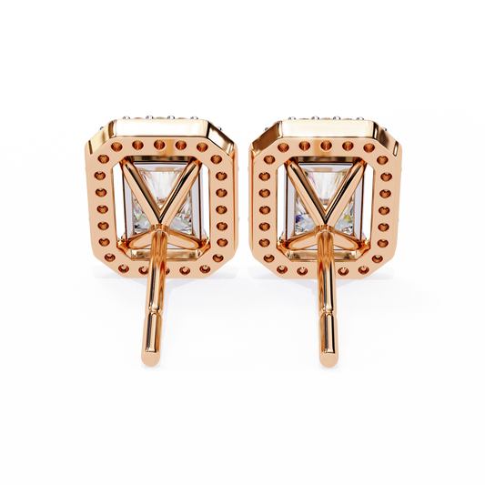 Radiant Cut Halo Stud Earrings