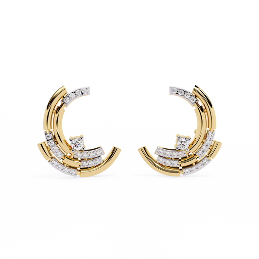 Modern Moon Phase Diamond Stud Earrings